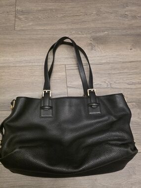 DKNY Black Pebbled Leather Hobo Tote with Gold Hardware